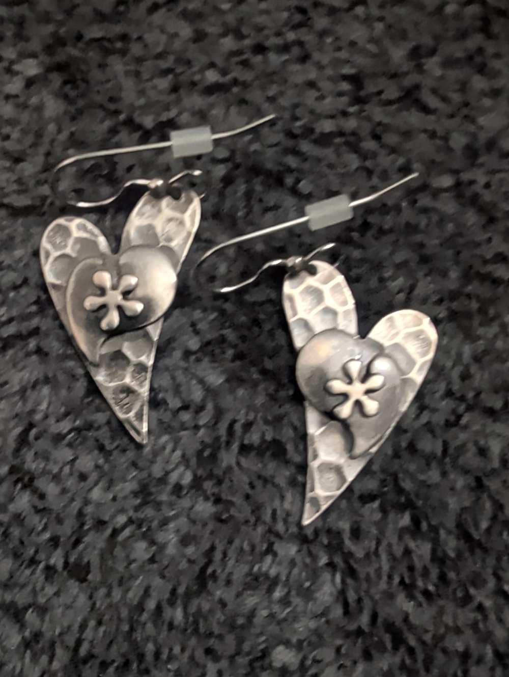 Heart Drop Earrings with Flower Accent